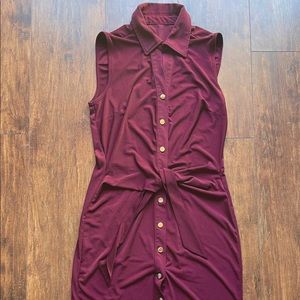 Burgundy midi dress, slinky material and real snap closures